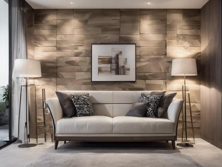 Interior feature wall with horizontal textured panels and visible joints